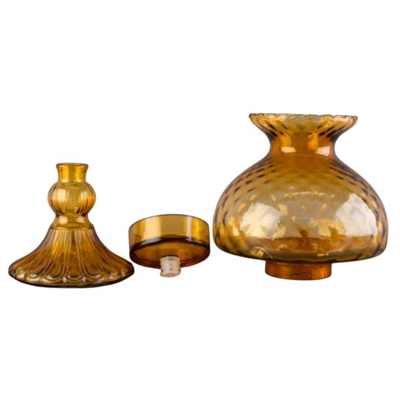 Mid-Century Amber Glass Table Lamp: Quilted Diamond Pattern | One Owner - Picture 5 of 5